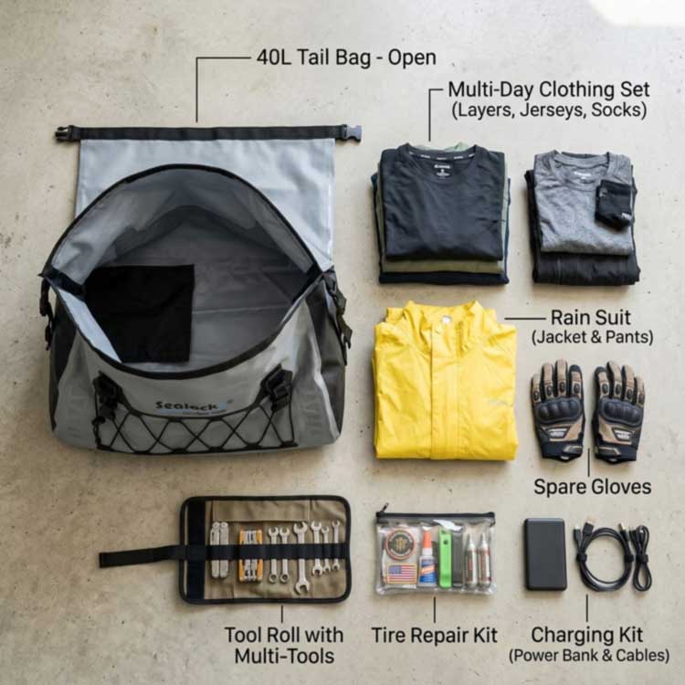 Sacoche arrière de moto étanche 40 L : capacité de stockage et avantages Touring