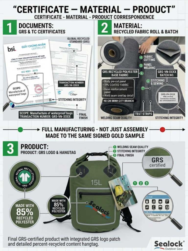 Sacs imperméables recyclés GRS pour les marques de plein air durables