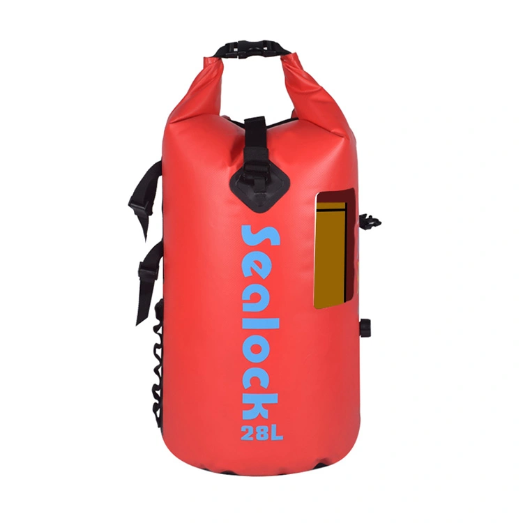 Sac à dos étanche pour kayak 28 litres rouge avec fenêtre de téléphone